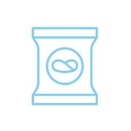 Minimalist icon of a snack bag with pretzels on it.