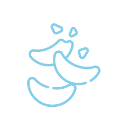 Simple blue line art of three chili peppers with seeds.