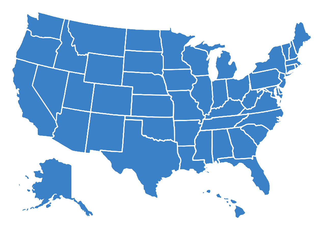 Map of the United States showing state boundaries.